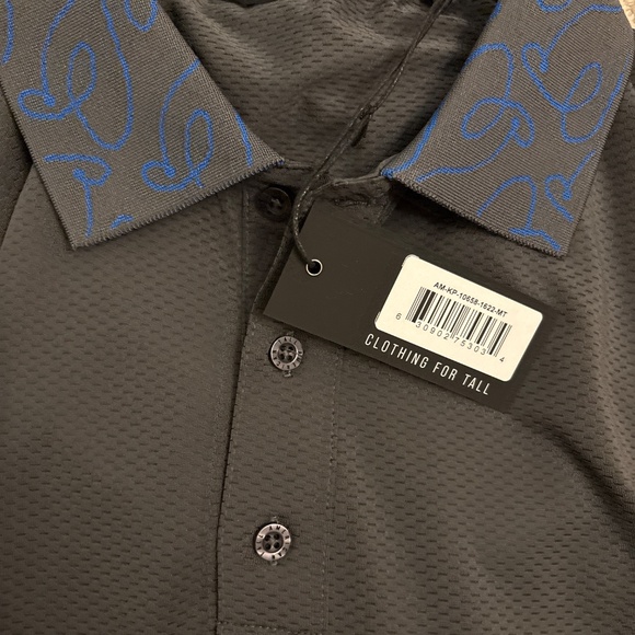 American Tall Jacquard Knit Collar Golf Polo Shirt for Tall Men in Steel Grey Si - Picture 4 of 4